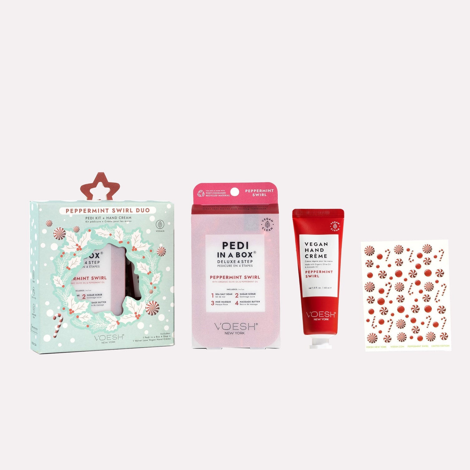 VOESH Deluxe Pedicure 4 Step - Peppermint Swirl (Limited Edition) - Kit