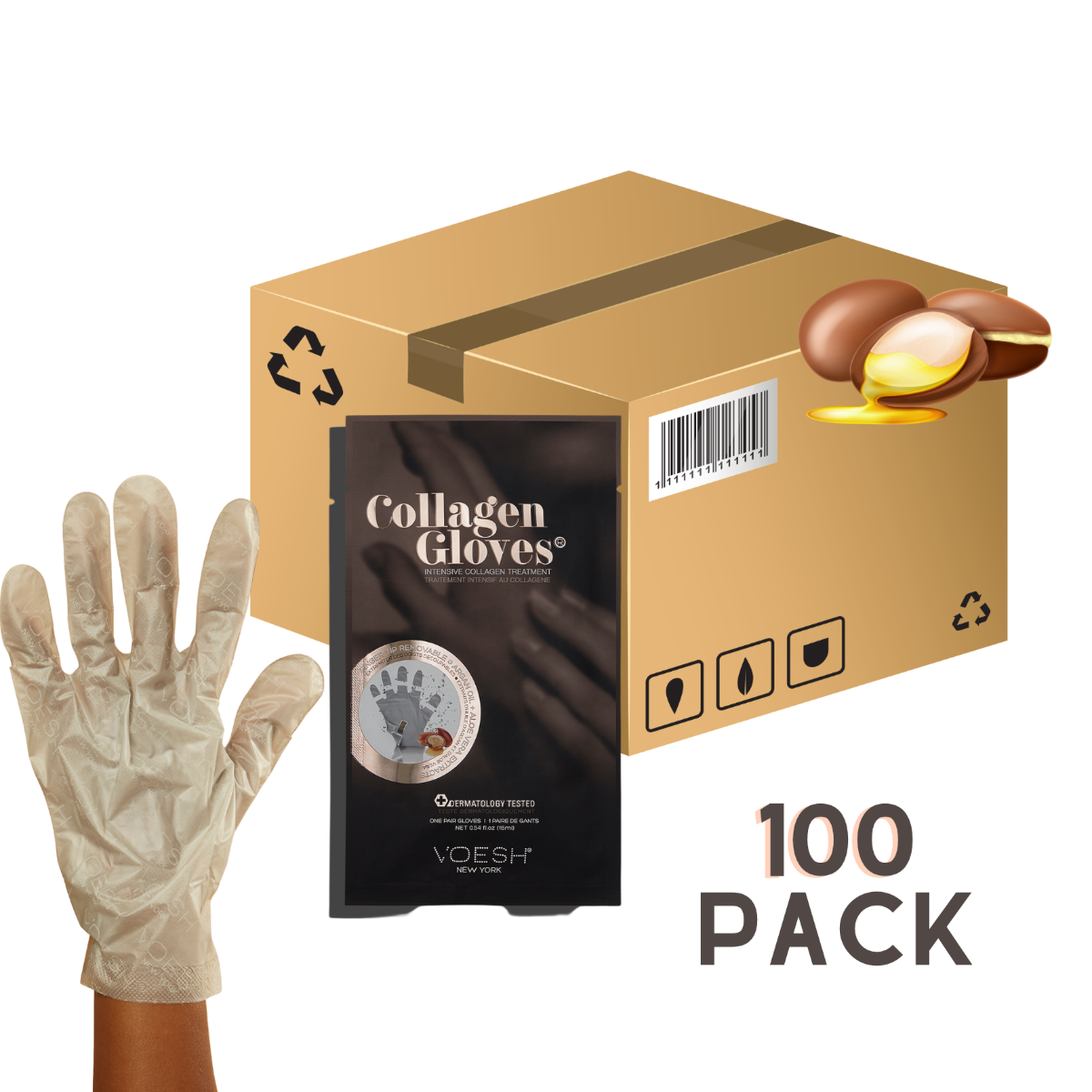 Voesh Deluxe Manicure Collagen Gloves - Argan Oil + Aloe Vera Extracts - Case of 100