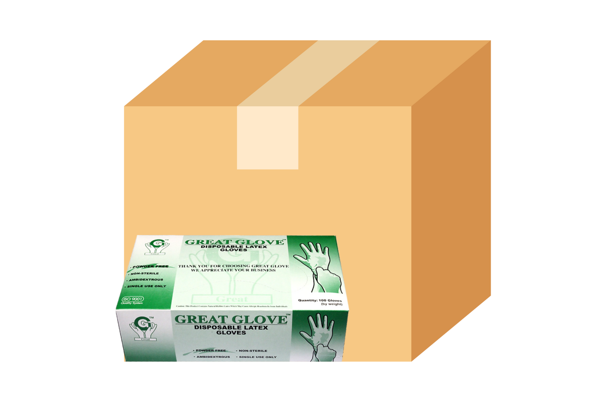 Găng tay cao su Great Latex, Găng tay khám bệnh không bột - Lớn - Hộp 10 chiếc