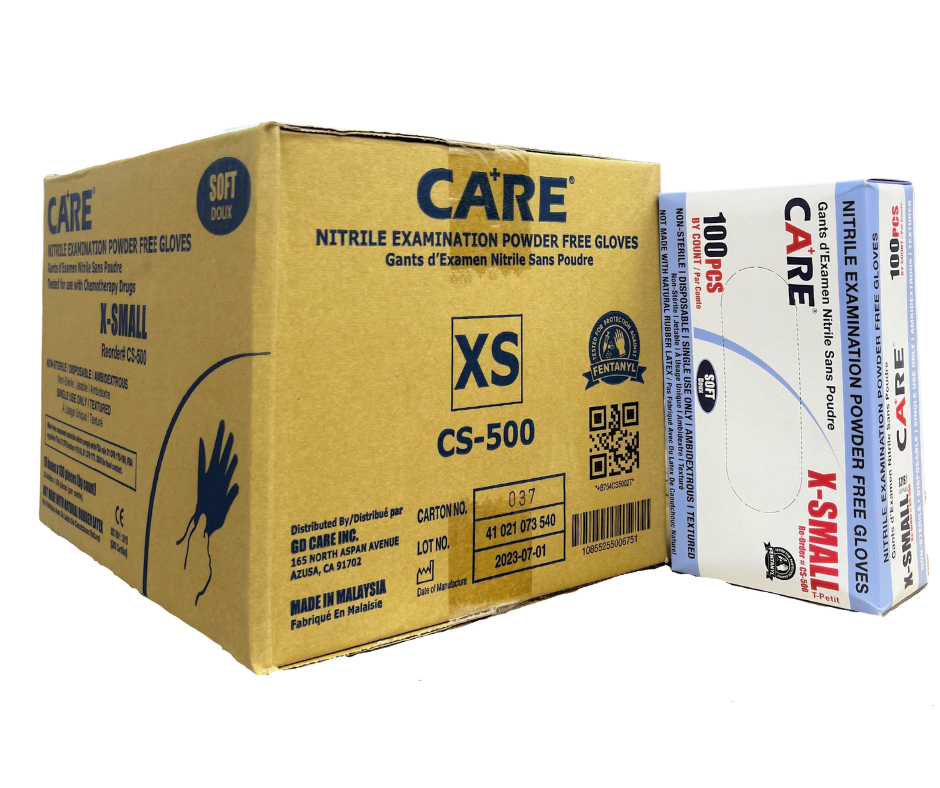 GLOVE CARE Powder Free Nitrile Gloves Size XSmall - Case of 10