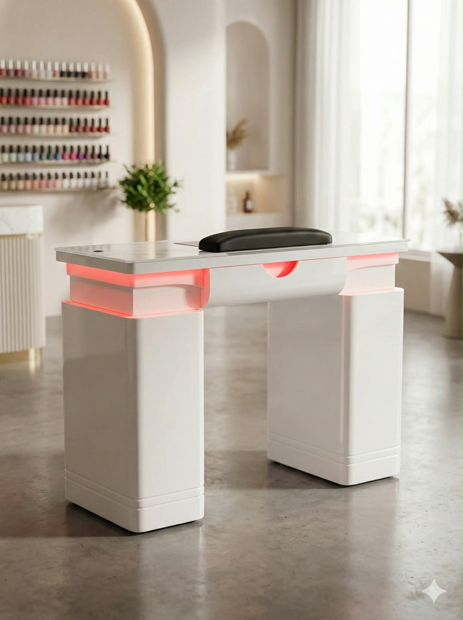 Bàn Nail - T02W - Có Nắp Thông Hơi - Trắng Bạc Shiney