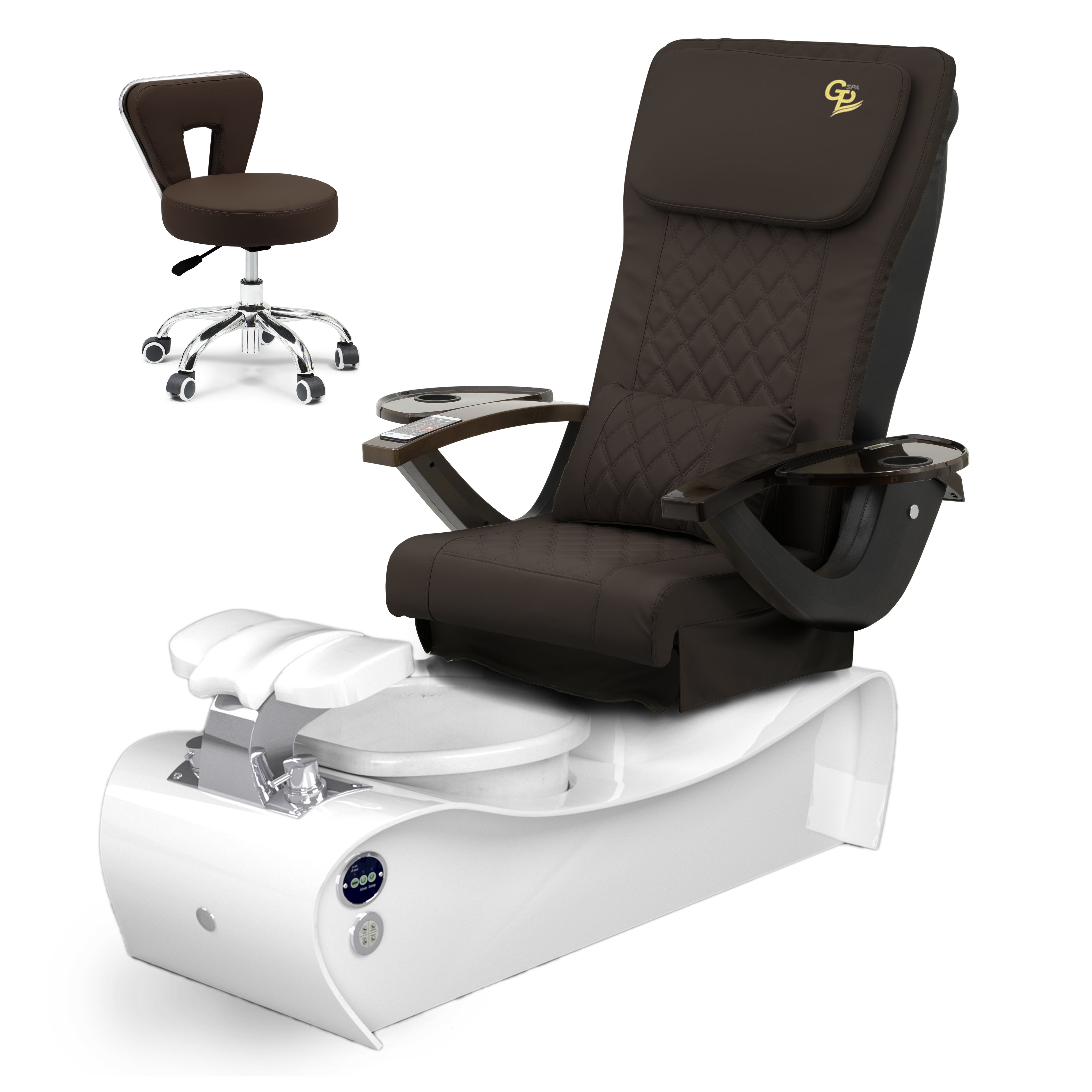 Thunder Pedicure Spa Chair - White Base - Marble Bowl White - C01 Leather