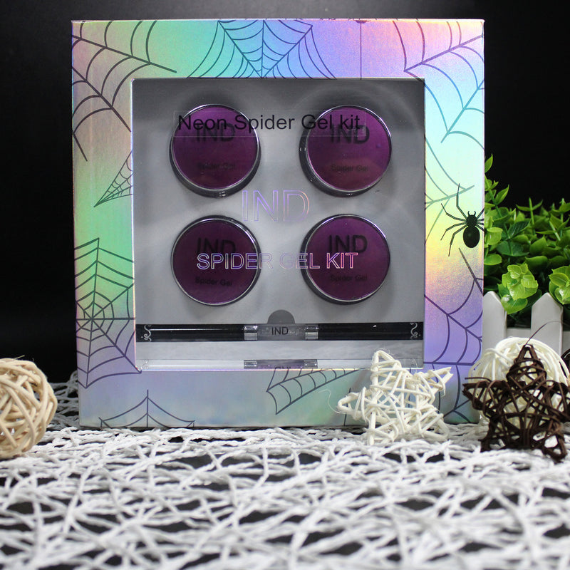 IND Spider Gel Kit 4 Neon Colors 10ml With 2 Drawing Brush