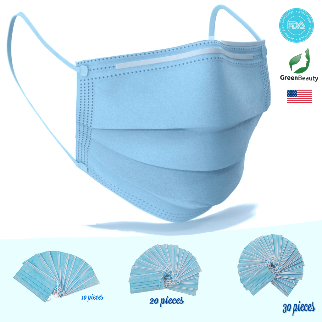 50 chiếc khẩu trang vải không dệt dùng một lần màu xanh lam 3 lớp