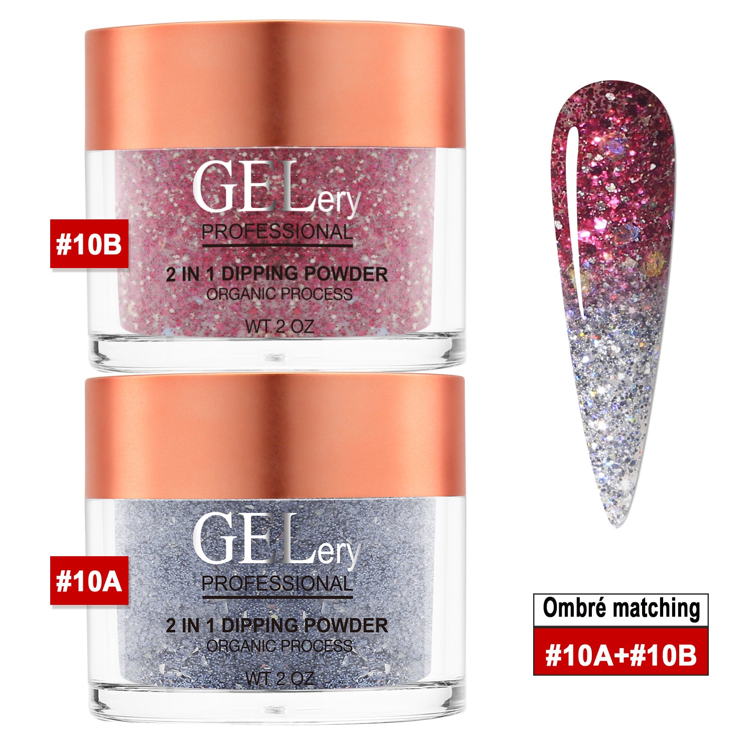 GELery Ombre Dipping Set - #10A + 10B - Free Easy Ombre Base Gel 0.5oz