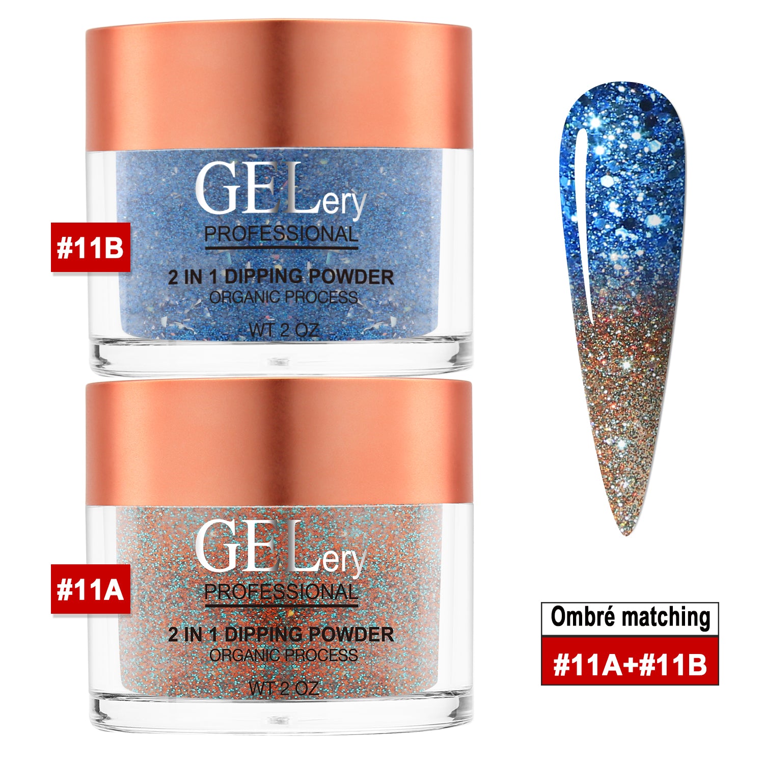 GELery Ombre Dipping Set - #11A + 11B - Free Easy Ombre Base Gel 0.5oz