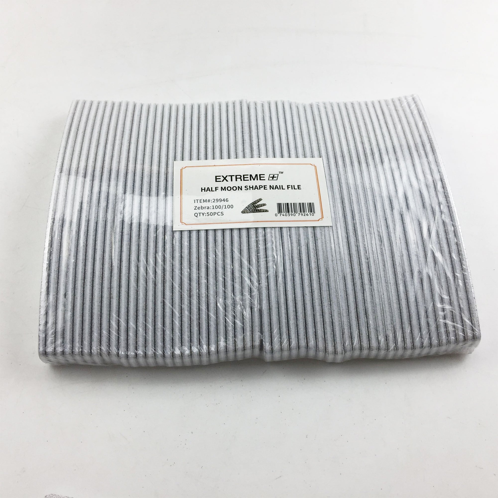 EXTREME+ Half Moon Zebra Nail File - 100/100 grit - Pack of 50