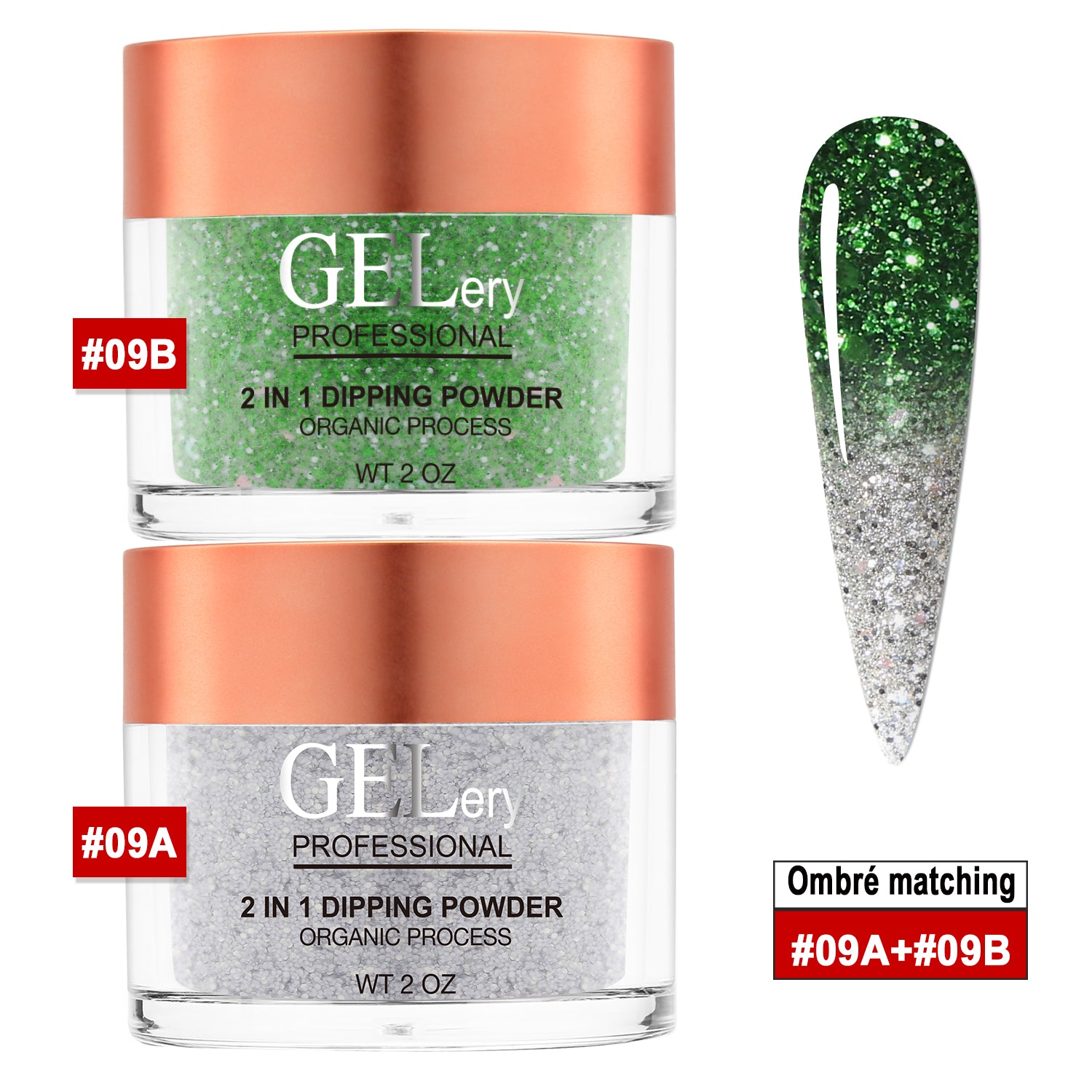GELery Ombre Dipping Set - #9A + 9B - Free Easy Ombre Base Gel 0.5oz