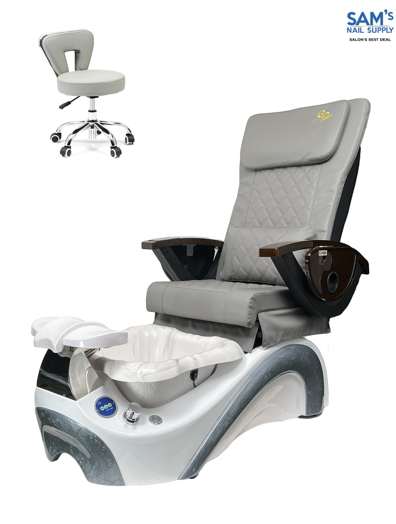Phoenix Pedicure Spa Chair Complete Set with Pedi Stool - Pearl White Base - Marble Bowl - C01 Leather
