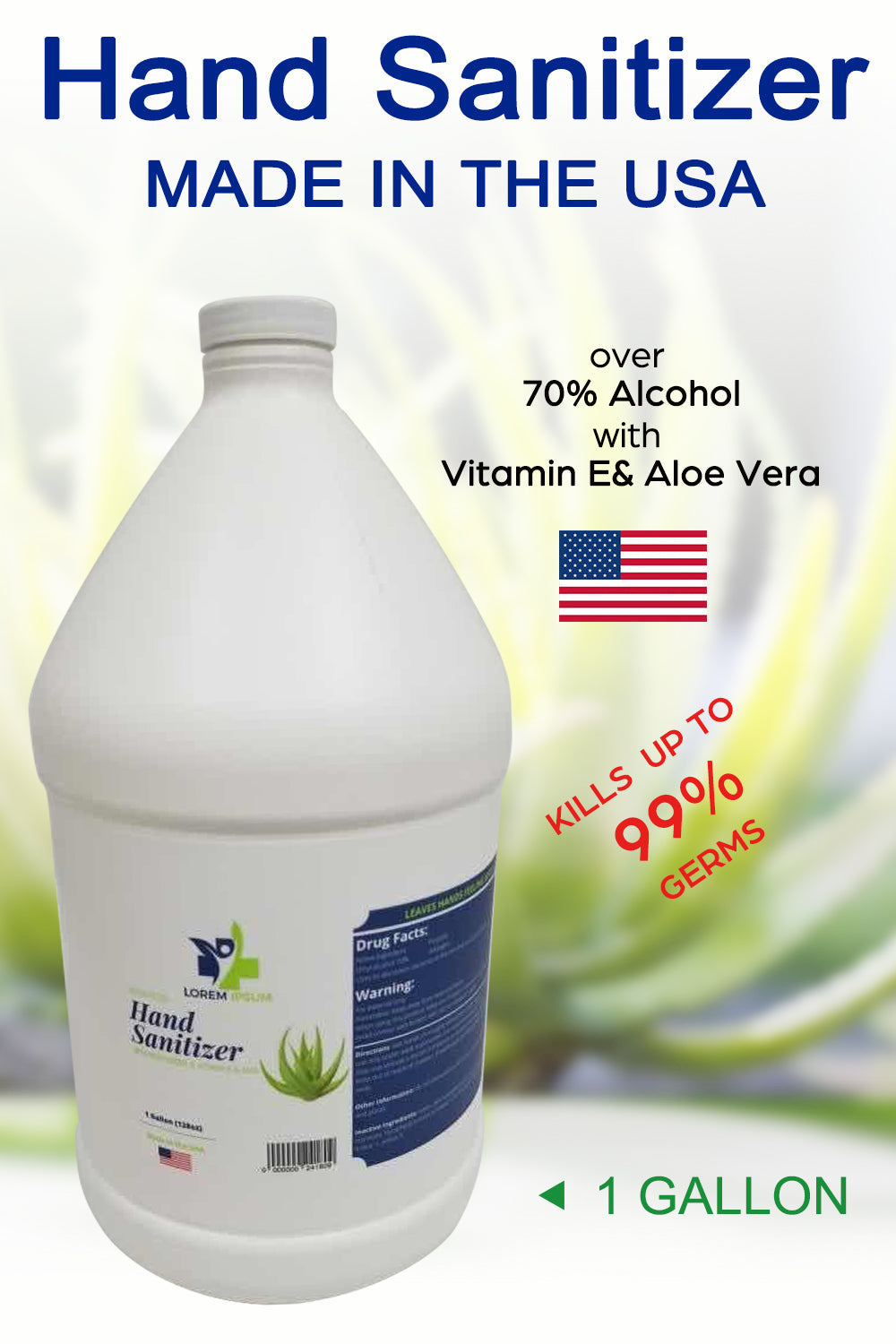 Nước rửa tay khô Lorem Ipsum Aloe Vera dưỡng ẩm, Gal - Kích thước được FDA phê chuẩn Gal Style Original