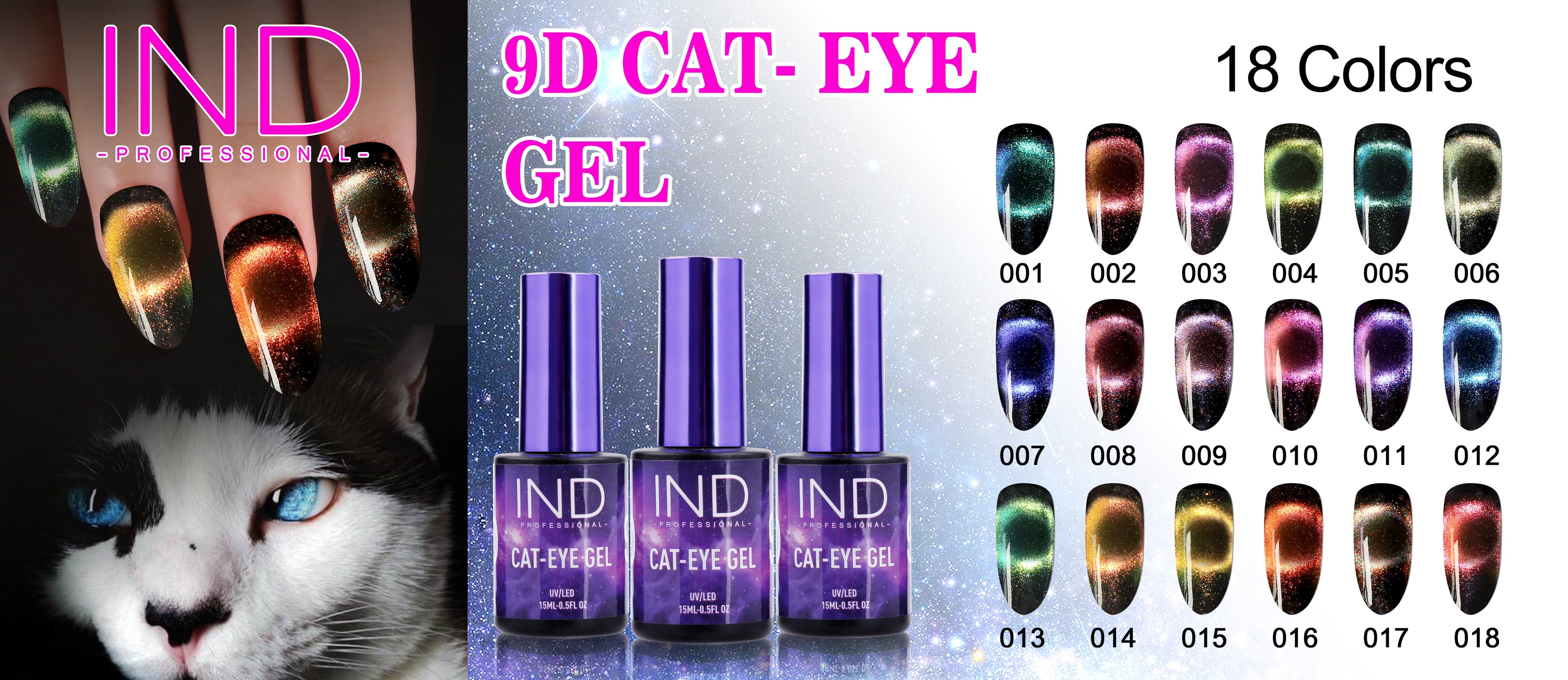 Gel IND 9D CAT EYE - Bộ 18 màu