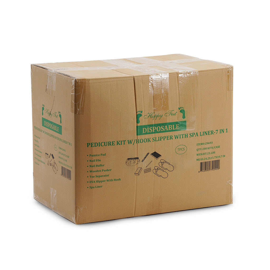 Disposable Pedicure Kit with Hook Slippers and Spa Liner 7 in 1 HappyFeet brand - Kit