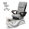 Robin Pedicure Spa Chair Complete Set with Pedi Stool - White Base - Silver Bowl - Diamond Leather