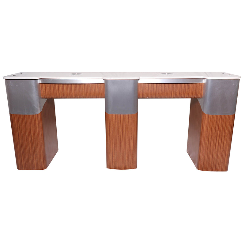 Nail Table - V131 - Double Station with Vent Hood - Silver Wood