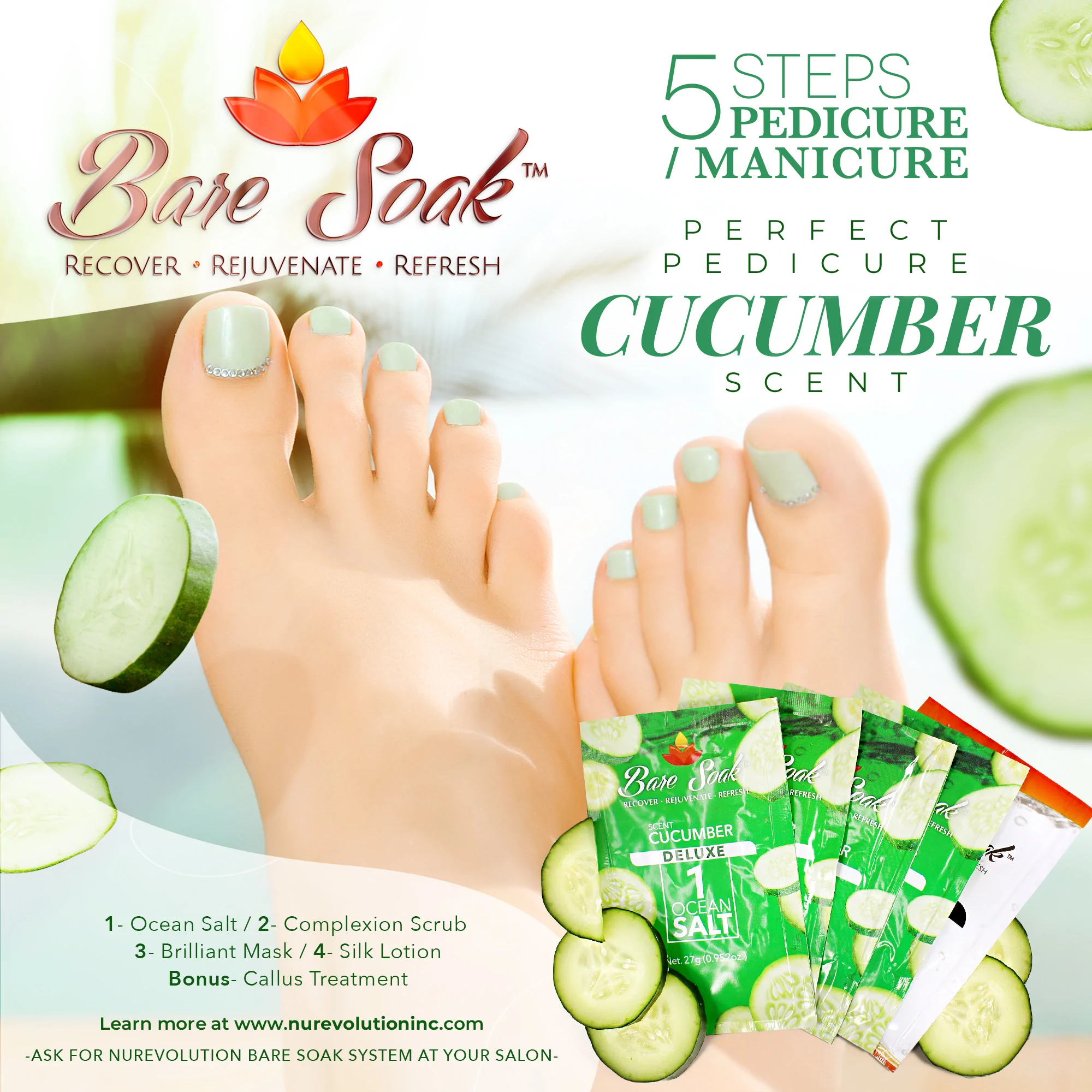 NuRevolution Deluxe 5 Steps Pedicure - Cucumber - Kit