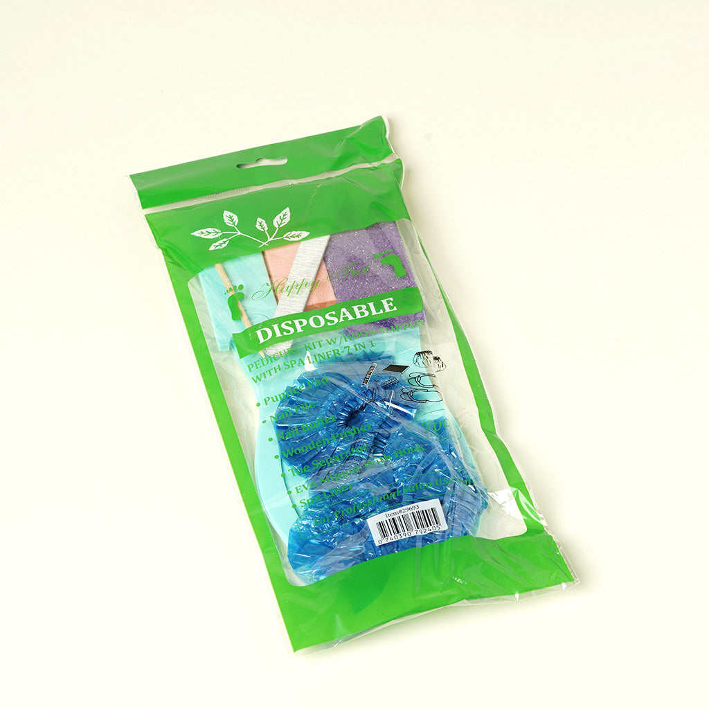 Disposable Pedicure Kit with Hook Slippers and Spa Liner 7 in 1 HappyFeet brand - Kit