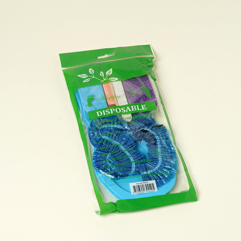 Disposable Pedicure Kit with Hook Slippers and Spa Liner 7 in 1 HappyFeet brand - Kit