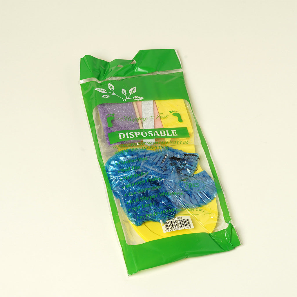 Disposable Pedicure Kit with Hook Slippers and Spa Liner 7 in 1 HappyFeet brand - Kit