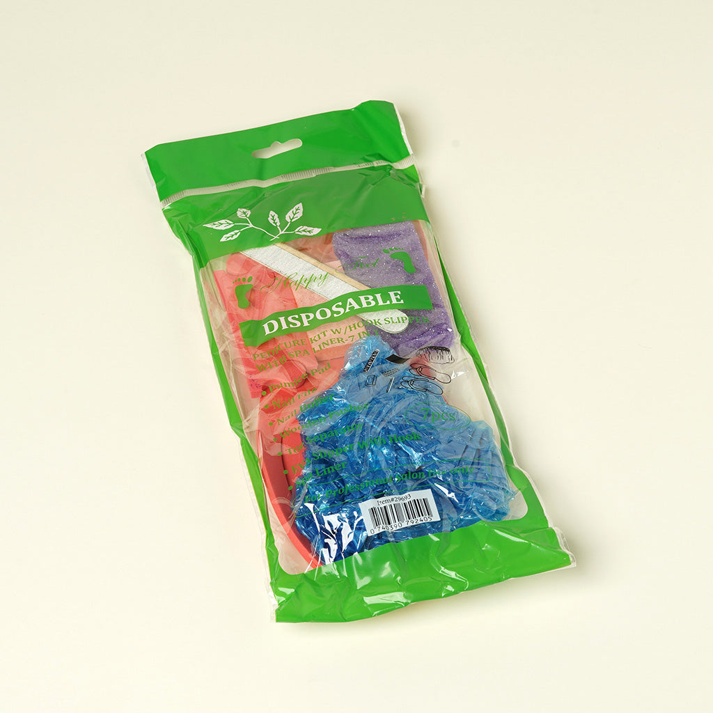 Disposable Pedicure Kit with Hook Slippers and Spa Liner 7 in 1 HappyFeet brand - Kit