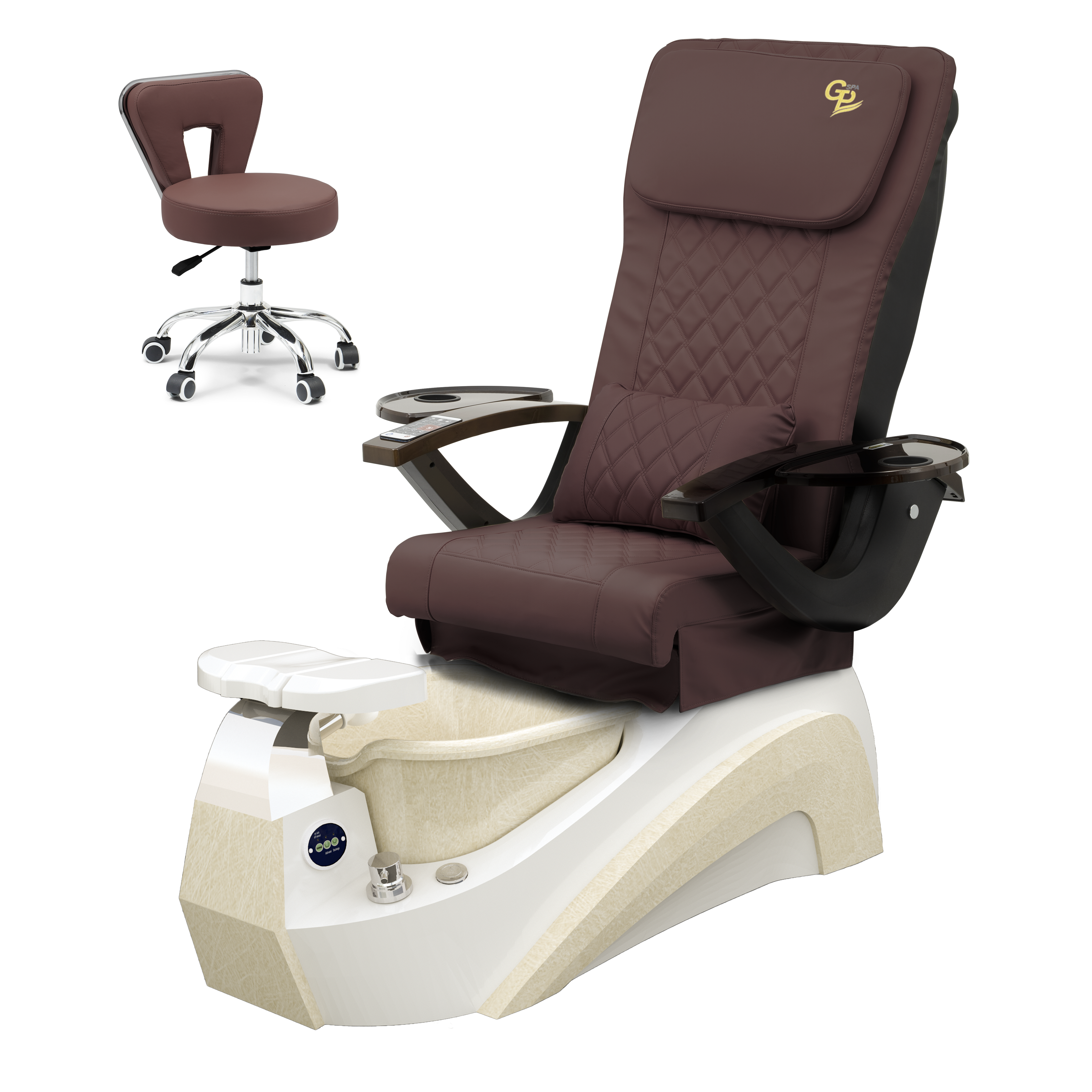 Tarex Pedicure Spa Chair - White Base - Marble Bowl White - C01 Leather