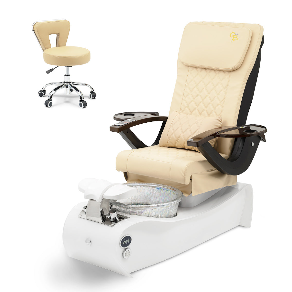 Thunder Pedicure Spa Chair - White Base - Unicorn Bowl - C01 Leather