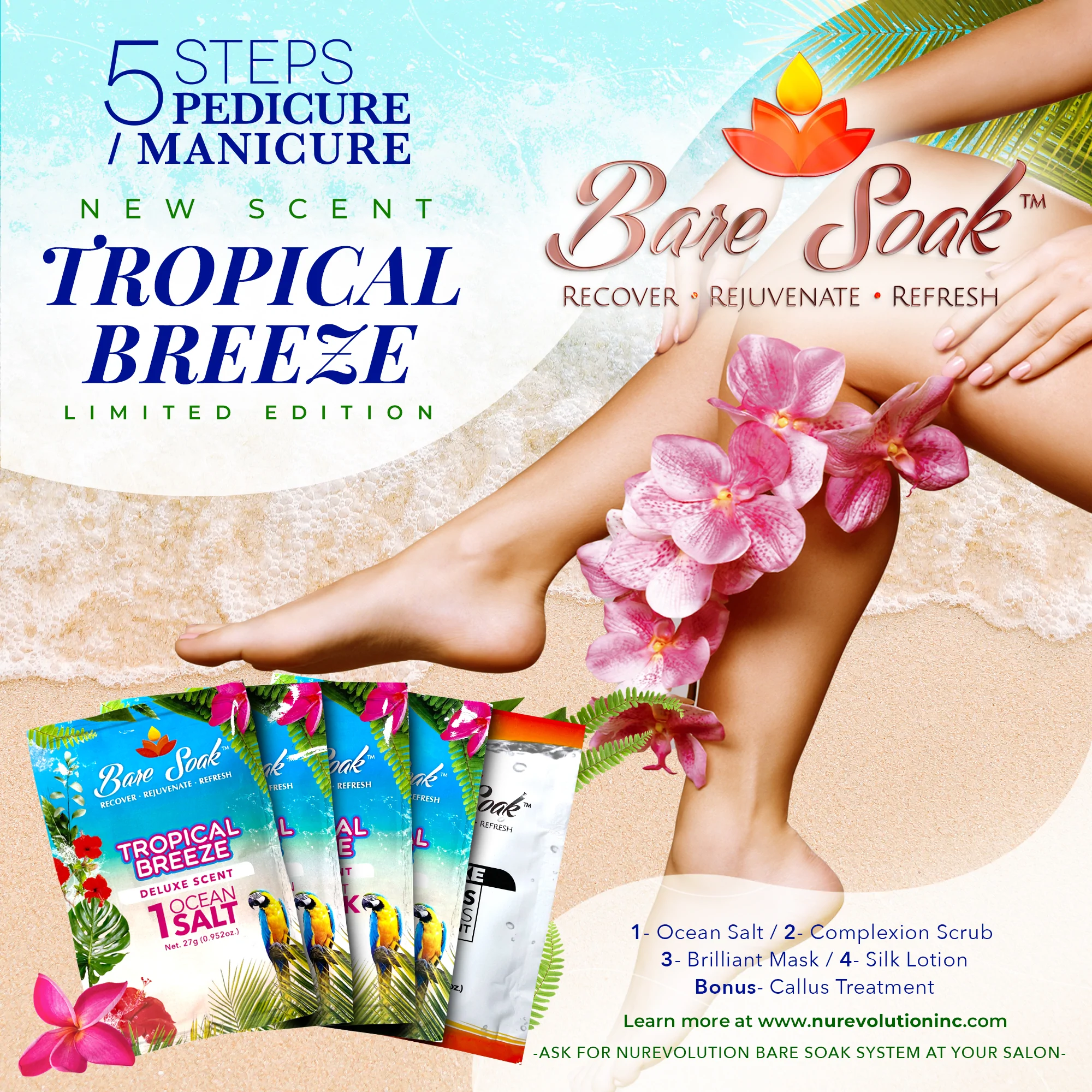 NuRevolution Deluxe 5 Steps Pedicure - Tropical Breeze - Kit