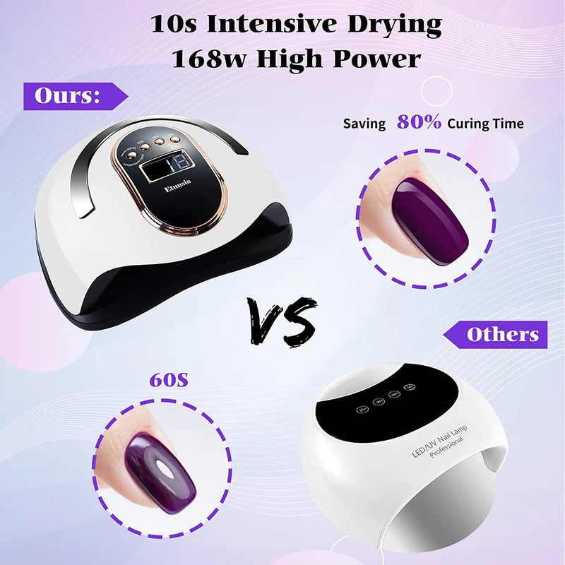 Gel Dryer Lamp for Manicure UV LED Nail Dryer Smart Sensor LCD Display Nail Lamp 168W Powerful Professional Lamp for Drying Nails