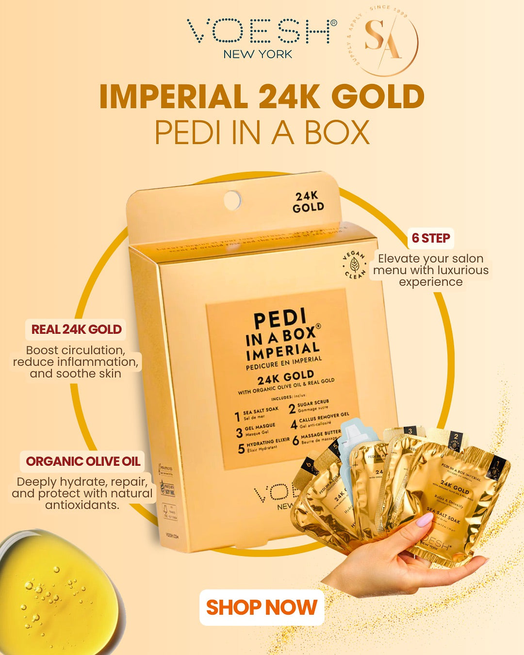 Voesh Pedi in a box - Imperial 24k Gold - Case/30kits