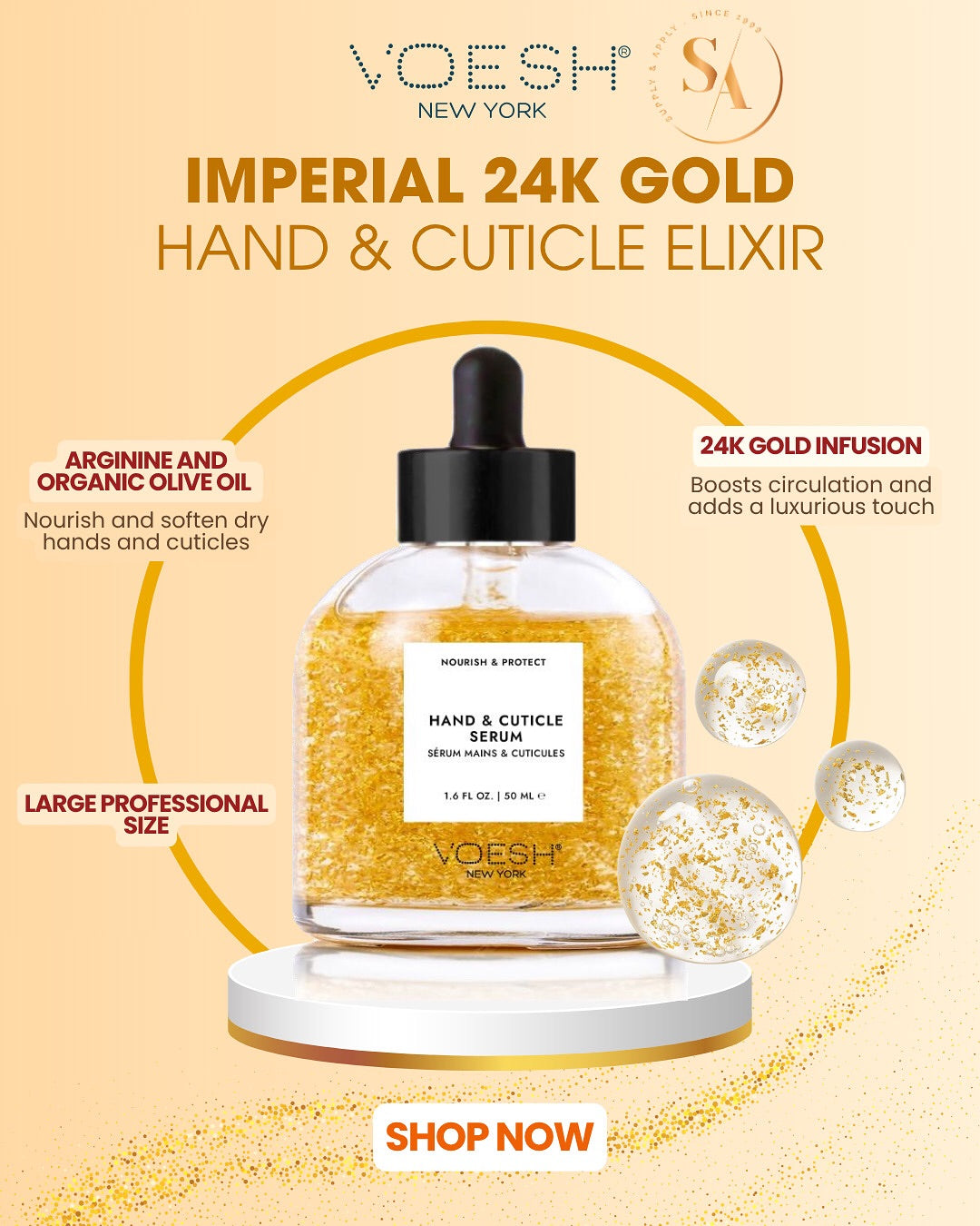 Voesh Hand & Cuticle Serum 24K Gold (50ml/ 1.69 Fl.Oz) - Bottle