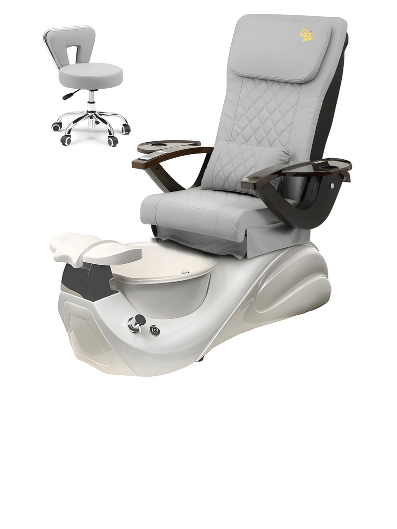 Vespa Pedicure Spa Chair  - White Base - Marble Bowl Machiato - C01 Leather