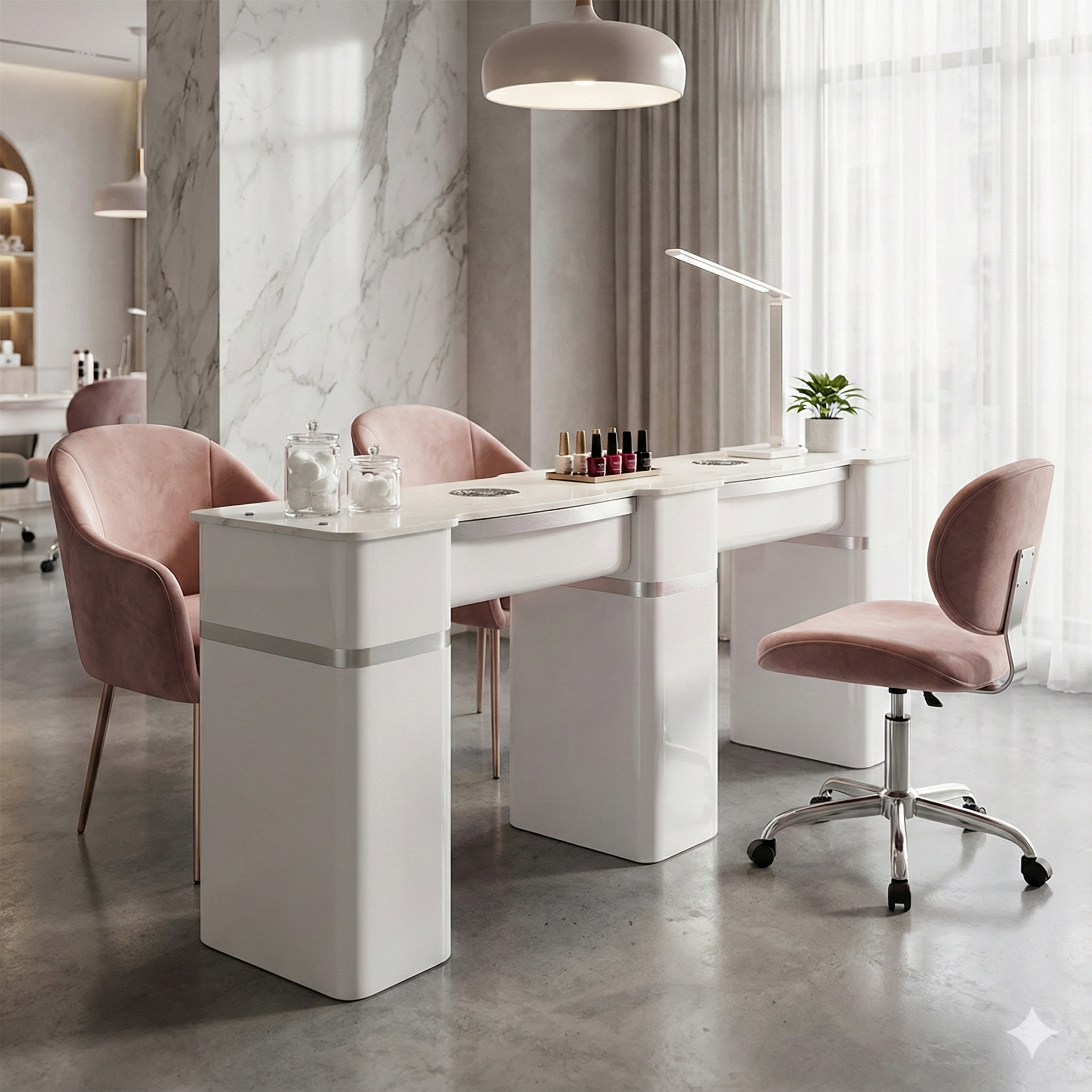 Bàn Nail - T20W - Bàn Đôi Có Nắp Thông Hơi - Trắng Bạc Shiney