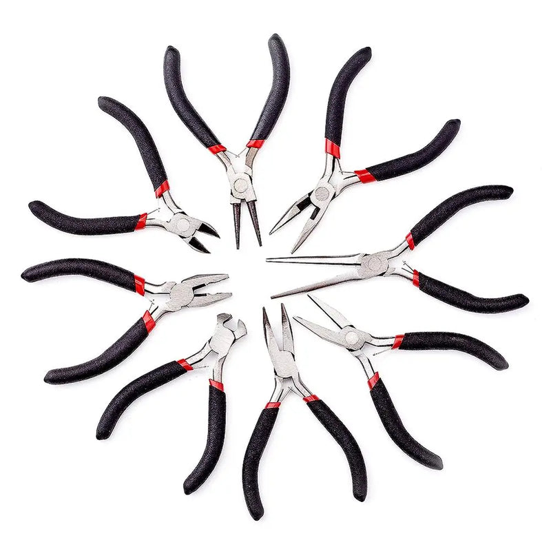 6-8pc/set Carbon Steel Beading Jewelry Tools Kit Black Mini Needle Round Nose Cutting Wire Jewelry Pliers Equipment for Handmade