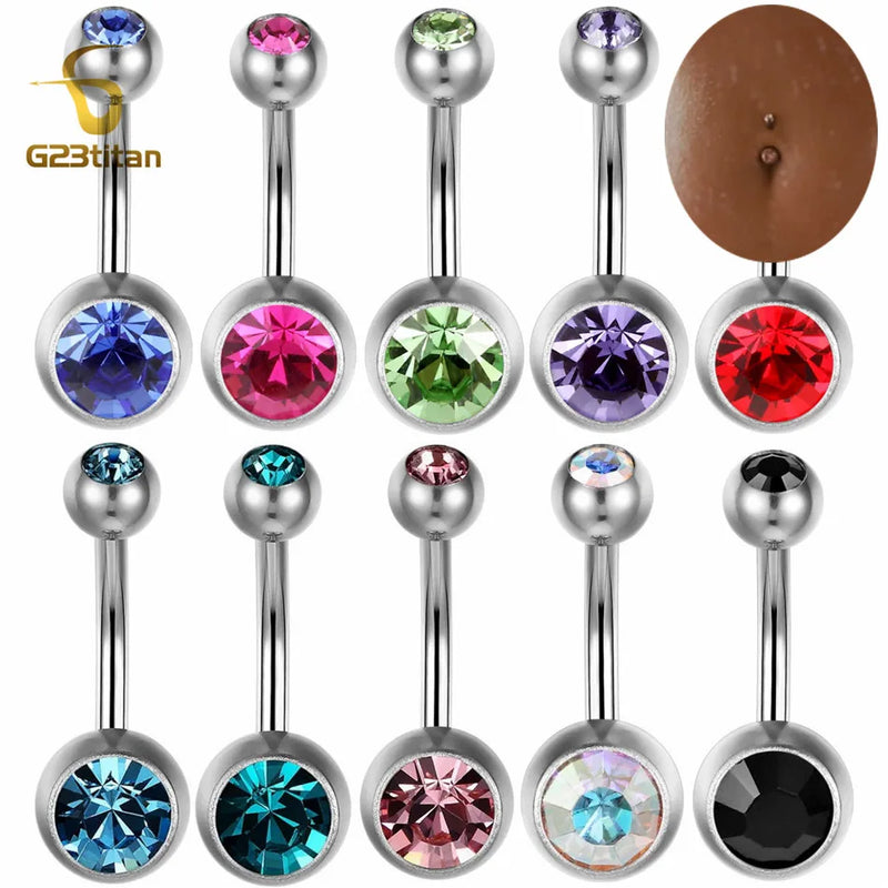 G23titan 15 Colors Medical Titanium Zirconia Navel Piercing Barbell Surgical Steel Belly Button Rings Top Quality Body Jewelry