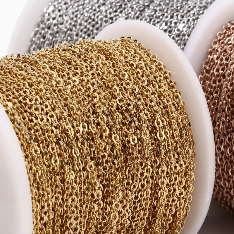 2 Meters Stainless Steel Rose Gold/Gold Link Chain Necklace Bulk Cable 2mm Width  for Jewelry Making Findings DIY Supplies