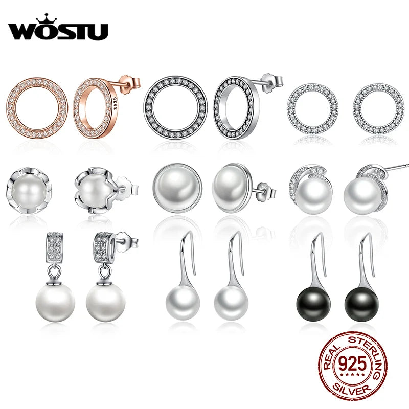 WOSTU Hot Fashion 100% 925 Sterling Silver Lucky Forever Circular Stud Earrings For Women Authentic Original Jewelry Gift
