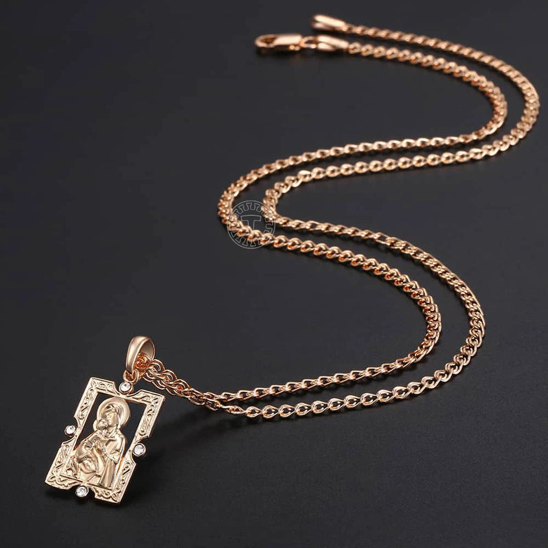 Blessed Virgin Mary Pendant Necklace For Women Men 585 Rose Gold Color Necklace Fashion Jewelry Wholesale Gifts 50.5cm GP192
