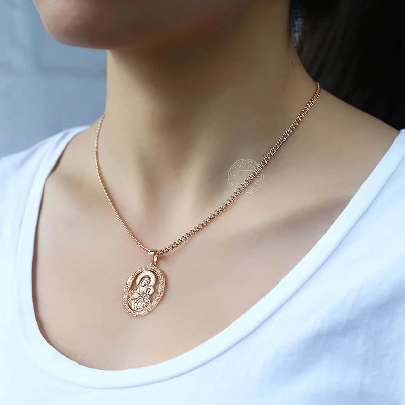 Blessed Virgin Mary Pendant Necklace For Women Men 585 Rose Gold Color Necklace Fashion Jewelry Wholesale Gifts 50.5cm GP192