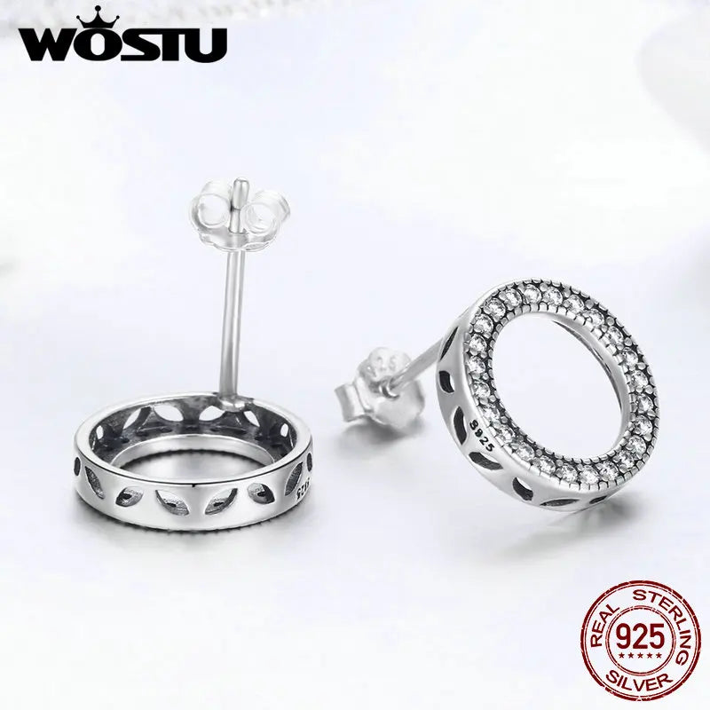 WOSTU Hot Fashion 100% 925 Sterling Silver Lucky Forever Circular Stud Earrings For Women Authentic Original Jewelry Gift