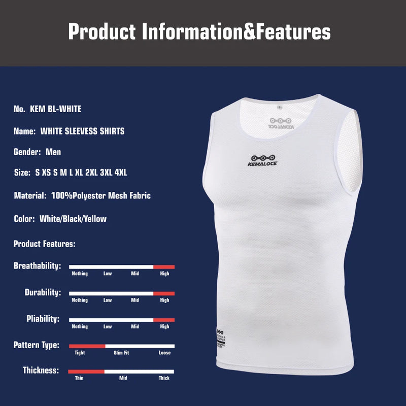 KEMALOCE Cycling Base Layer Sleevess Breathable White 2023 Cool Cycle Sleevess Vest Quick Dry Summer MTB Vest Bike Undershirts