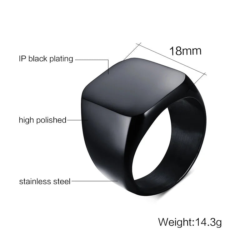 Vnox Smooth Men's Black Rock Punk Rings Cool Fashion Individuality Signet Ring for Men Party Jewelry