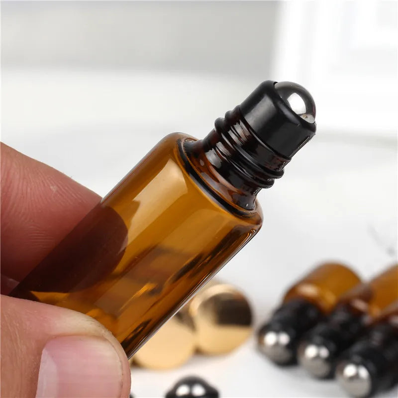6pcs 1ML 2ML 3ML 5ML 10ML Amber Roll On Roller Bottle for Essential Oils Refillable Perfume Bottle Deodorant Containers