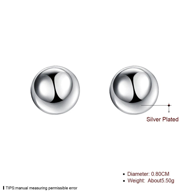 DOTEFFIL 925 Sterling Silver 8/10/12mm Round Smooth Solid Bead Ball Stud Earrings For Women Wedding Engagement Party Jewelry