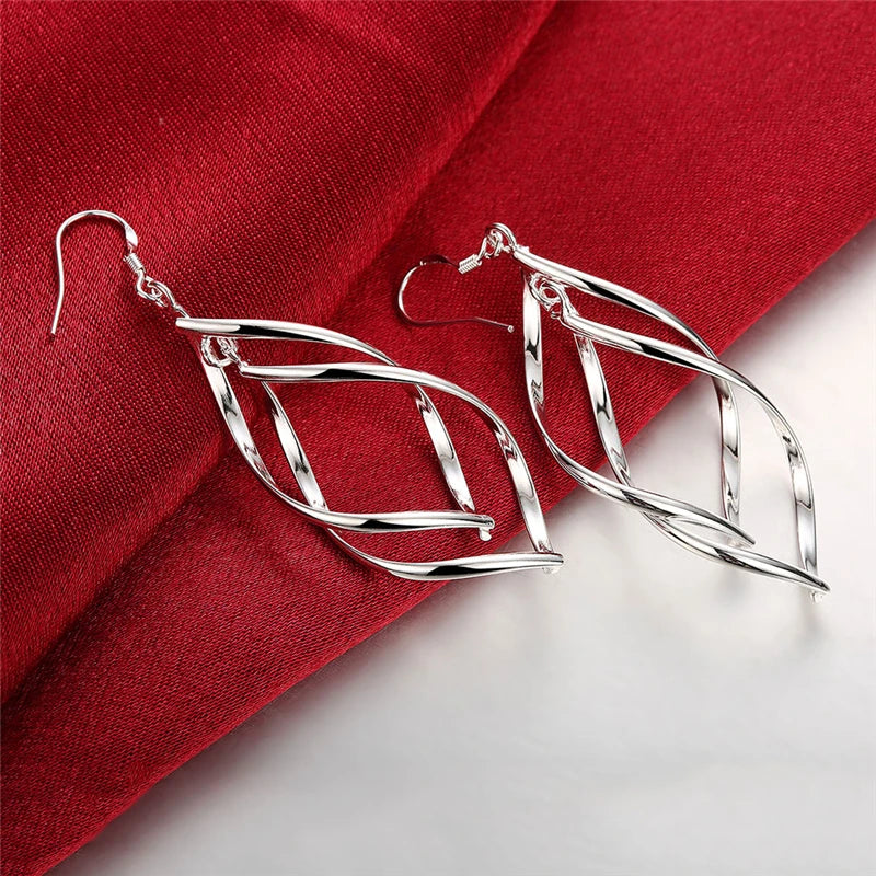 DOTEFFIL 925 Sterling Silver Geometric Surround Twist Drop Earrings For Women Wedding Engagement Jewelry