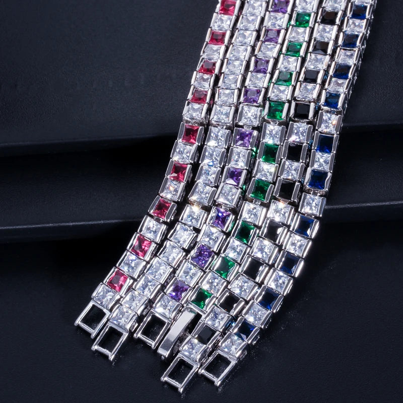 CWWZircons Brand Square 3mm Cubic Zirconia Tennis Bracelets for Woman White Gold Color Princess Cut CZ Wedding Jewelry CB169