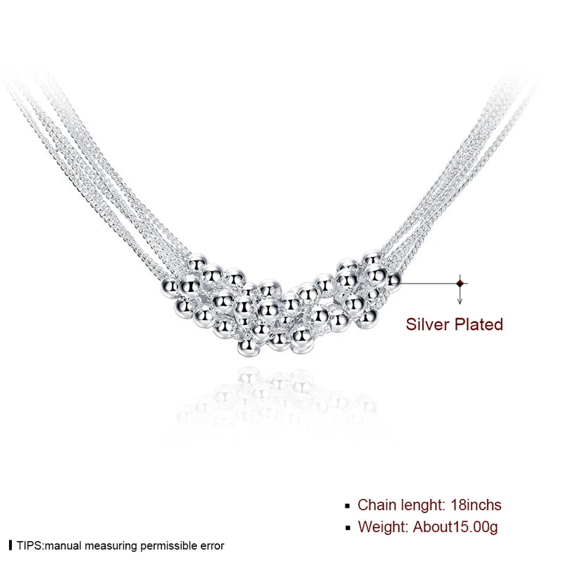 DOTEFFIL 925 Sterling Silver Small Smooth Bead Ball Grapes Necklace 18 Inches Chain Woman Wedding Engagement Fashion Jewelry