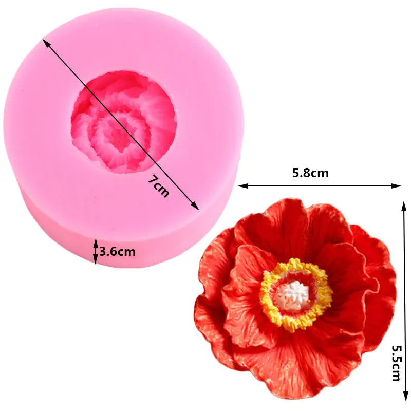 3D Poppy Flower Clay Craft Silicone Mold Aromatherapy Plaster Soap Candle Resin Molds Chcocolate Fondant Cake Decorating Tools