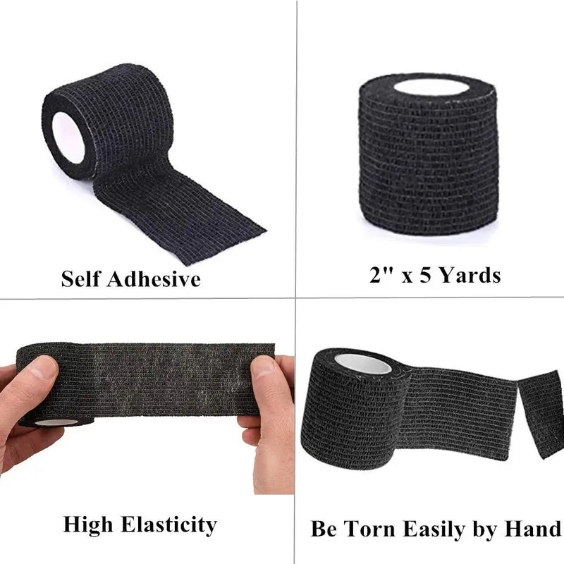 Black Disposable Cohesive Tattoo Grip Tape Wrap Elastic Bandage Rolls for Tattoo Machine Grip Tube Accessories