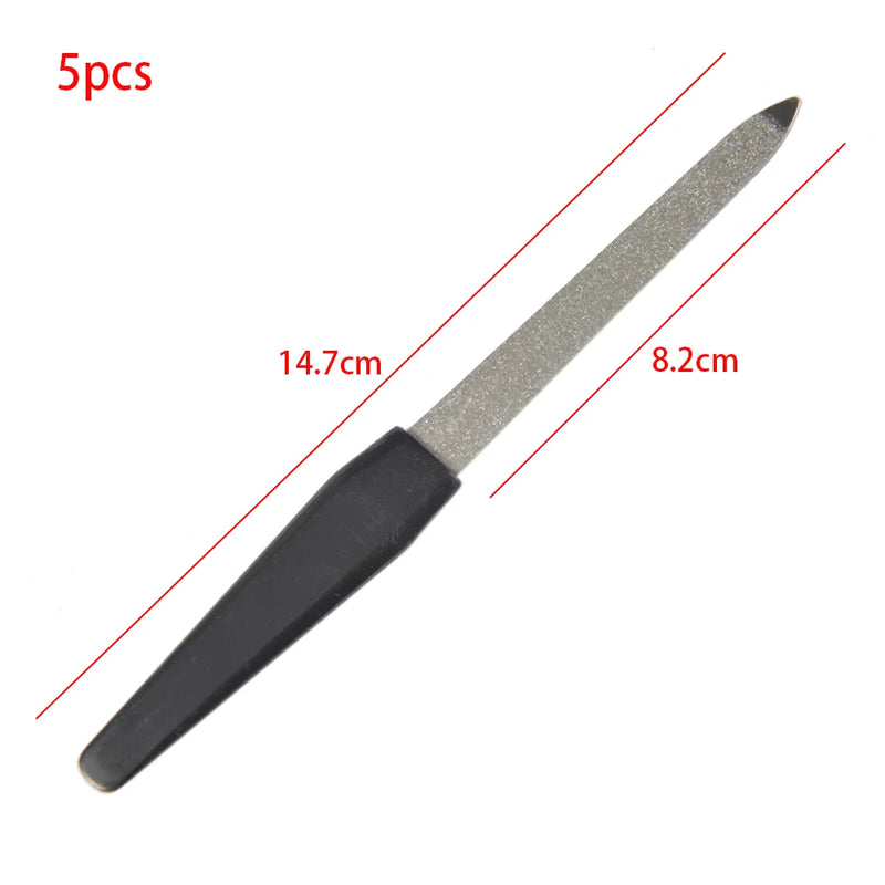 5PCS/Set Metal Double-Sided Nail Files Black Handle Strong Edge Manicure Sharpening Nail Grooming Beauty Pedicure Nail Files