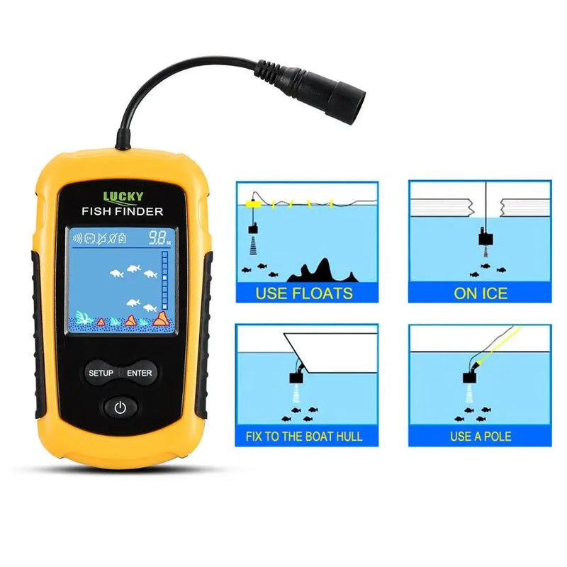 FFC1108-1 Alarm 100M Portable Sonar Fish Finders 45 degrees Sonar Coverage Echo Sounder Alarm Transducer Lake Sea Fishing