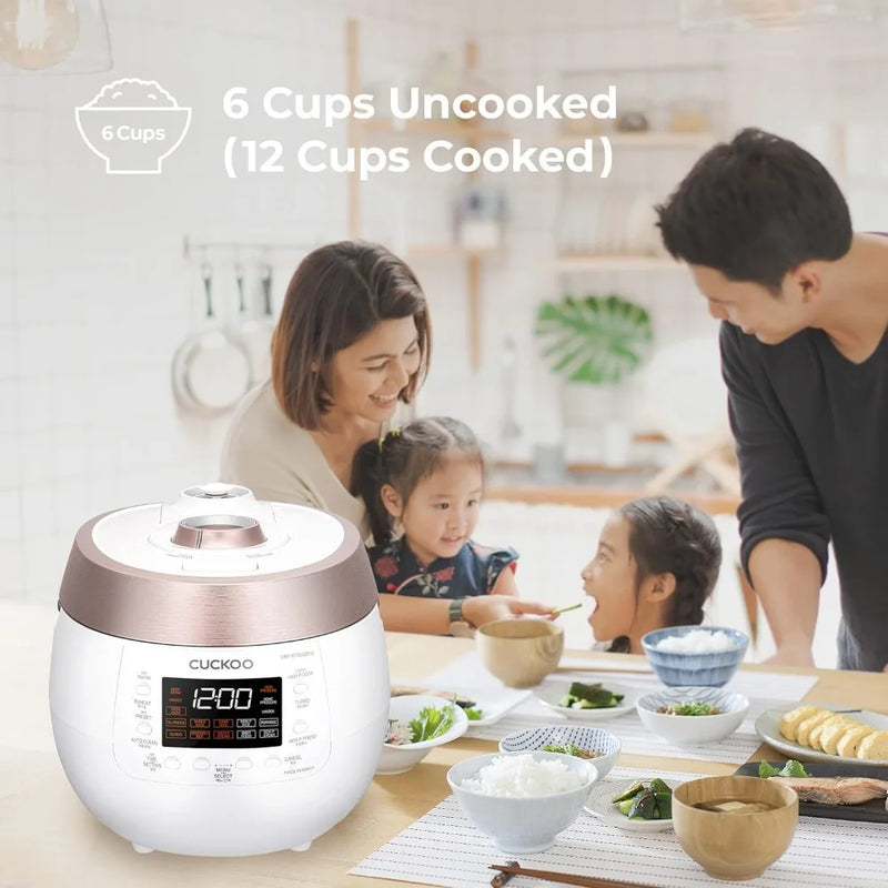 6 cup Twin Pressure Plate Rice Cooker & Warmer with High Heat,Mixed, Scorched, Turbo, Porridge, Baby Food, Steam and more, White